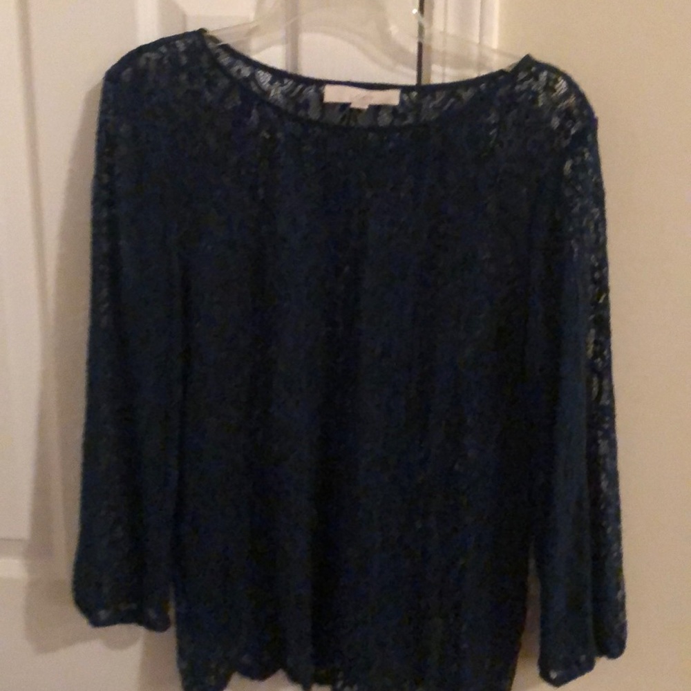 Loft dark teal sheer lace top